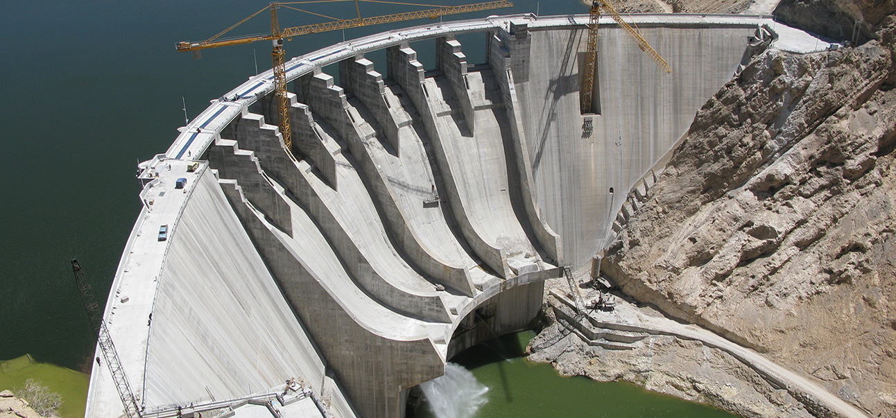 Salman Farsi dam monitoring in Iran. Sisgeo supplied inverted pendulums, biaxial in-place inclinometers, thermometers, pressure transducers, vibrating wire piezometers, readout unit, casagrande piezometers, "V-Notch" weir, water level indicators and PVC piezometer tube.